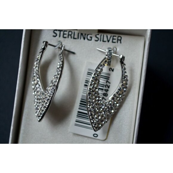 Sterling Silver Polished Diamond Shape Hoop Tanzanite Earrings - Picture 4 of 5